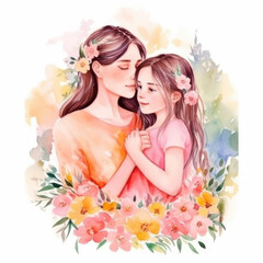 Obraz na płótnie Canvas Happy mother's day greeting watercolor card. Generative AI.