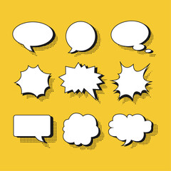 Set of speech bubbles in white color in pin-up style
