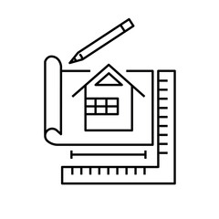 architectural drawing, technical drawing, paper and ruler. Technical drawing vector design.
