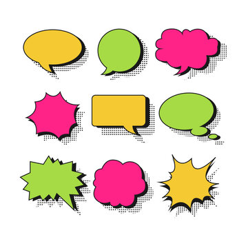 Set of speech colorful bubbles in pin-up style