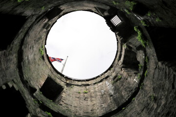 Obraz na płótnie Canvas Inside Conwy Castle Tower looking up