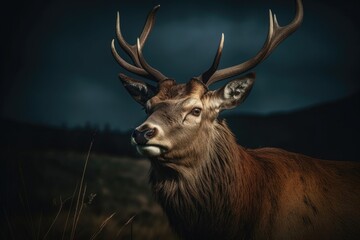 male red Deer portrait looking at you close up portrait on black background Generative AI