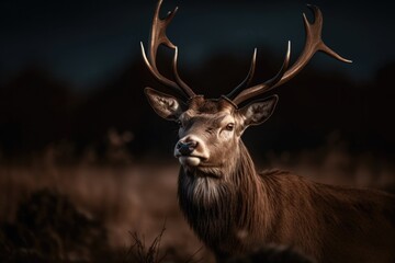 male red Deer portrait looking at you close up portrait on black background Generative AI