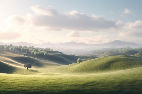 A minimalist landscape with a rolling countryside or hills, Generative AI