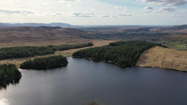 Aerial view of Lough Anna, the drinking water supply for Glenties and Ardara - County Donegal, Ireland