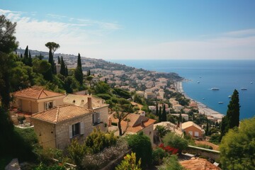 beautiful views of the Cote d'Azur from a bird's eye view AI - obrazy, fototapety, plakaty