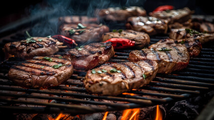 Tasty Looking Grilled Meats. AI Generative