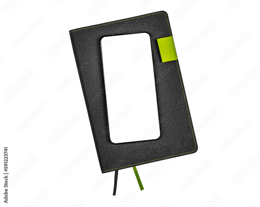 Poster smartphone screen mock-up, business notepad for planning app, planner mobile application isolated on