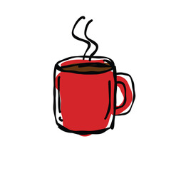 coffee doodle icon, vector color line illustration