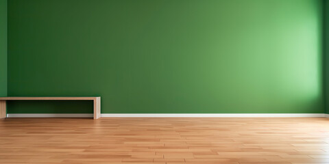 Fototapeta na wymiar Empty room boasts a green wall and wooden floor, Generative AI