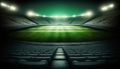 stadium evening match on the green grass field, Generative AI