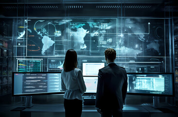 Two people looking at graphs in their office, Ai Generative