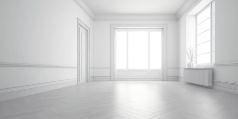 Fototapeta premium The empty living room interior is enhanced with a white wall, Generative AI