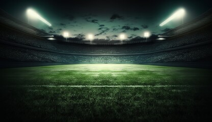 stadium evening match on the green grass field, Generative AI