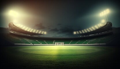 stadium evening match on the green grass field, Generative AI - obrazy, fototapety, plakaty