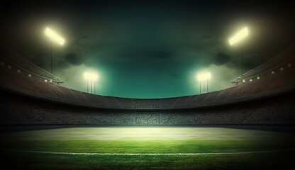 Fototapeta na wymiar stadium evening match on the green grass field, Generative AI