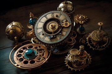 Fototapeta na wymiar A steampunk-inspired solar system with gears and cogs as planets. Generative ai.