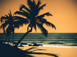 Fototapeta na wymiar Silhouette palm tree with sun sand and beach. ai generative