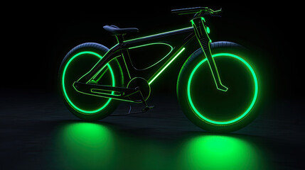 generative ai illustration of a futuristic bike in green neon color against black background