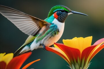 Anna's hummingbird in the treetops in a tropical rainforest, Amazon of Brazil. Wildlife concept of ecological environment. Generative AI