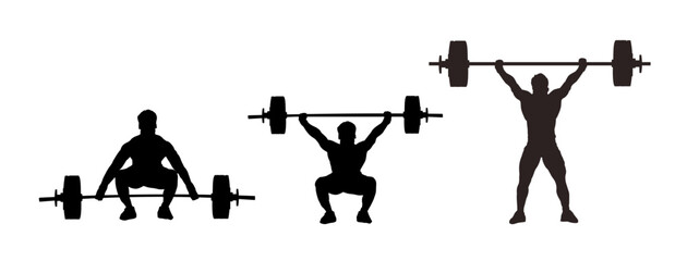 Set of weightlifting, weightlifter silhouette isolated - obrazy, fototapety, plakaty
