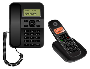 Vector Illustration of Wired and Wireless Landline Phones