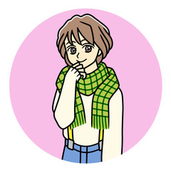 A young woman with a green scarf