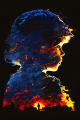 Image of child wearing hat with fire coming out of it. Generative AI.