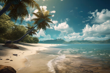 Fototapeta na wymiar Palm and tropical beach. Generative AI