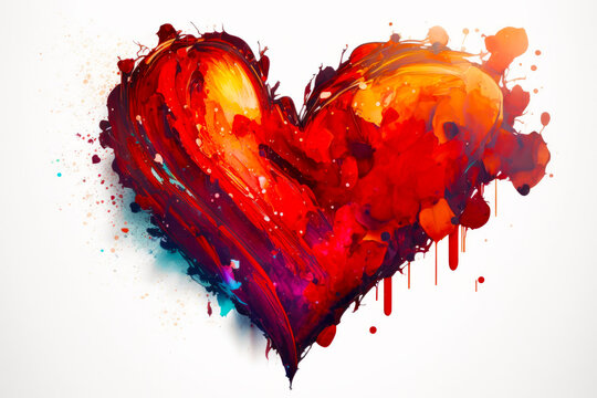 Image of heart with paint splatters on the side of it. Generative AI.