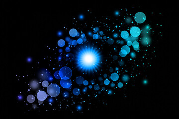 Realistic Colorful bokeh sparkle light effects on black background