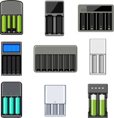 aa battery charger set cartoon vector illustration