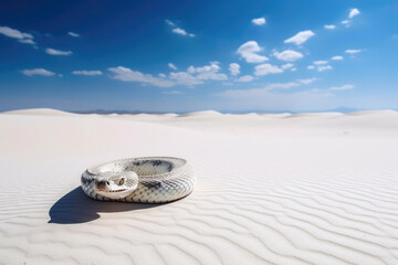 Snake in white sandy desert. Generative AI