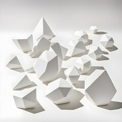 Abstract white geometric 3d shapes background. Generative AI