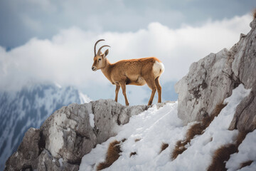 Alpine ibex in its natural habitat. Generative AI