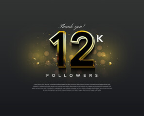 celebration 12k followers vector with black glossy numerals.