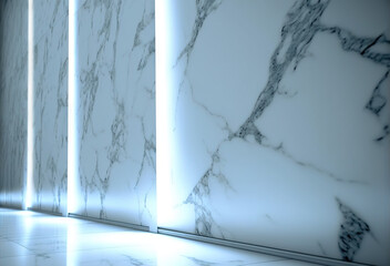 Abstract marble room with shiny lights. Interior view with marble background and scenic lightning. Generated AI.
