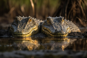Scary alligator in its natural swamp habitat. Generative AI