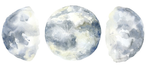 Moon Phase. Celestial Graphic. Watercolor Illustration.