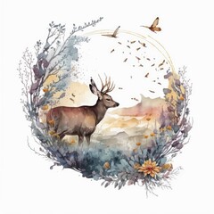 A Watercolor Gentle Deer Generative Ai