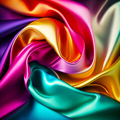 Close up of multicolored fabric with very large amount of folds. Generative AI.