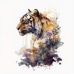 A Watercolor Regal Tiger Generative Ai