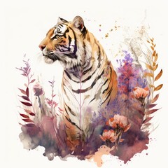 A Watercolor Regal Tiger Generative Ai