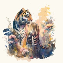 A Watercolor Regal Tiger Generative Ai