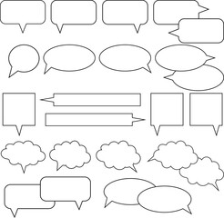 Set of speech bubble, textbox cloud of chat for comment, post, comic. Dialog box icon, message template. Different shape of empty balloons for talk on isolated background. cartoon vector illustration