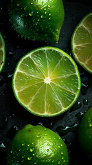 Fototapeta na wymiar Сlose-up of an lime with water drops on it as background