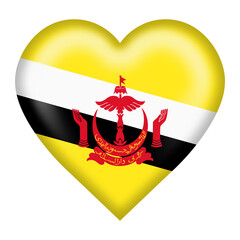Brunei flag heart button isolated on white with clipping path 3d illustration
