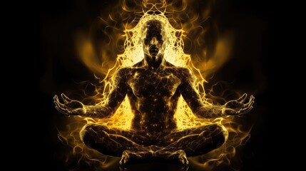 Mystic Fire Yogi in Dark Golden Ambiance (AI Generated).