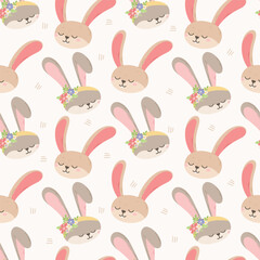 Heads of cute Easter bunnies. Vector cartoon seamless animal pattern.