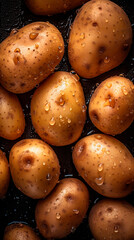 Сlose-up of an potato with water drops on it as background